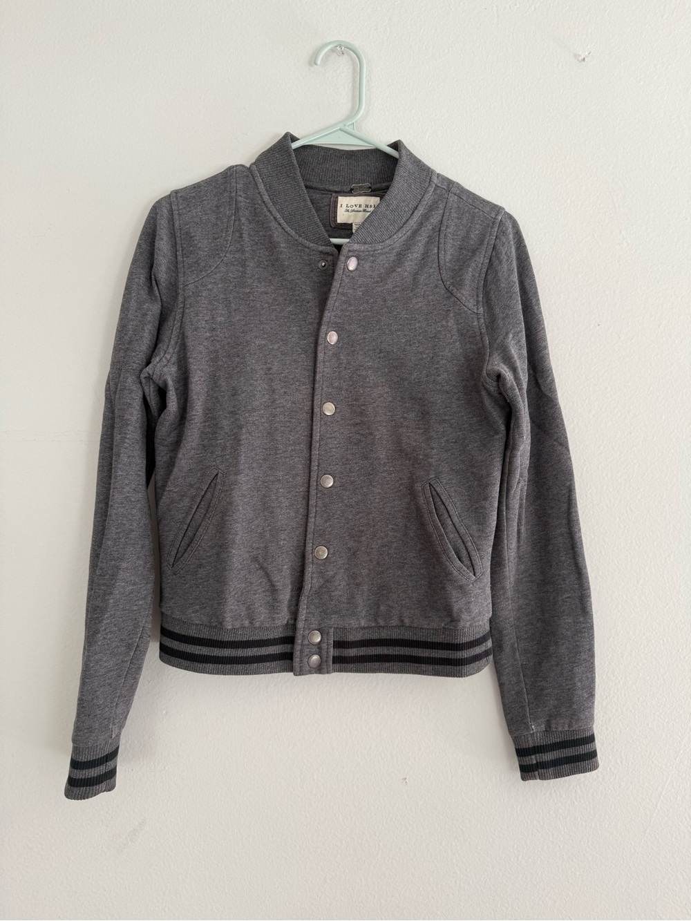 I LOVE H81 Varsity Bomber Jacket
Heather Gray / Size M